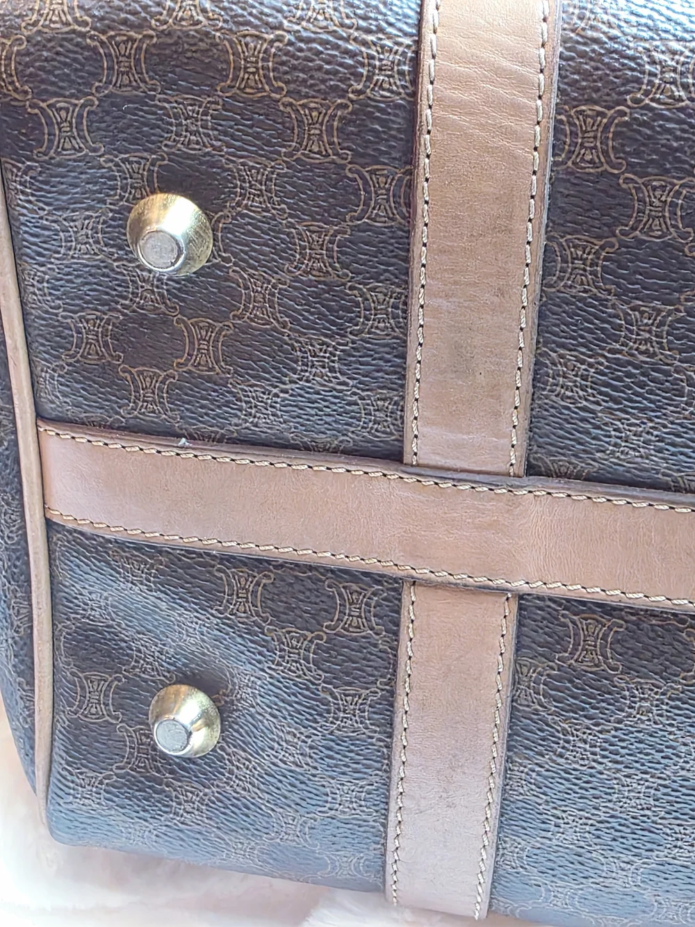 Celine Brown Macadam Canvas Satchel with Tan Leather Trim - Picture 8 of 15